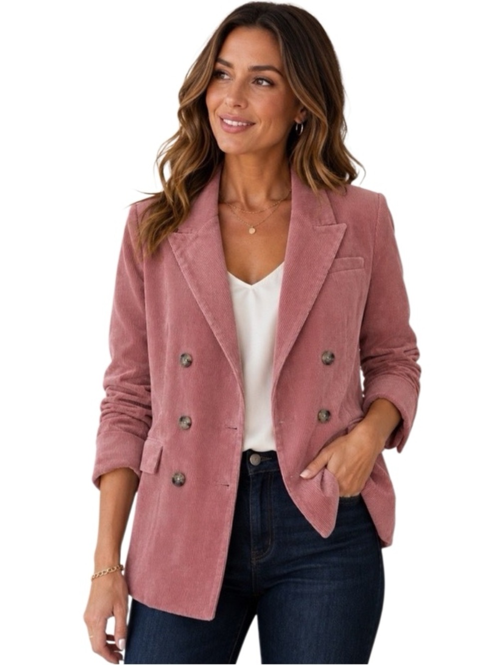 Banana Republic Double-Breasted Corduroy Blazer Pink Blush Size 18